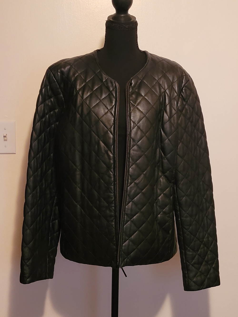 Coldwater Creek Quilted Black Leather Jacket